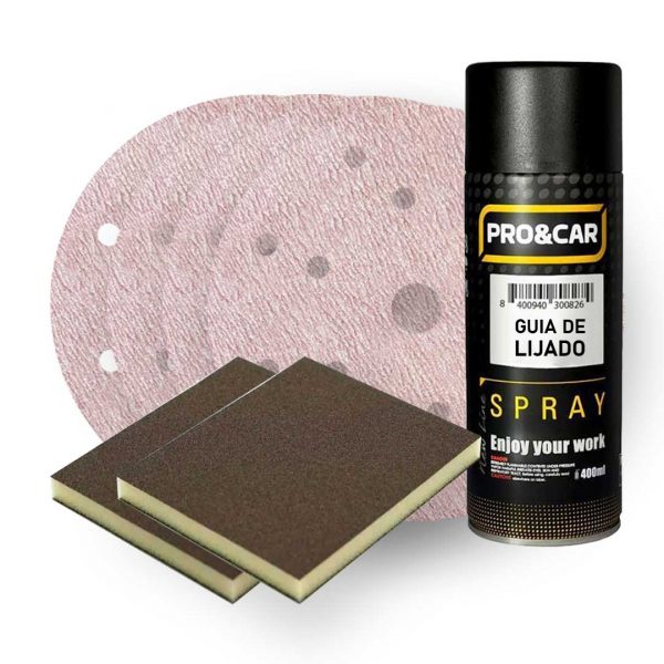 Kit Lijado de Aparejo PRO&CAR – 40 Discos + 1 Guía Spray + 2 Esponjas